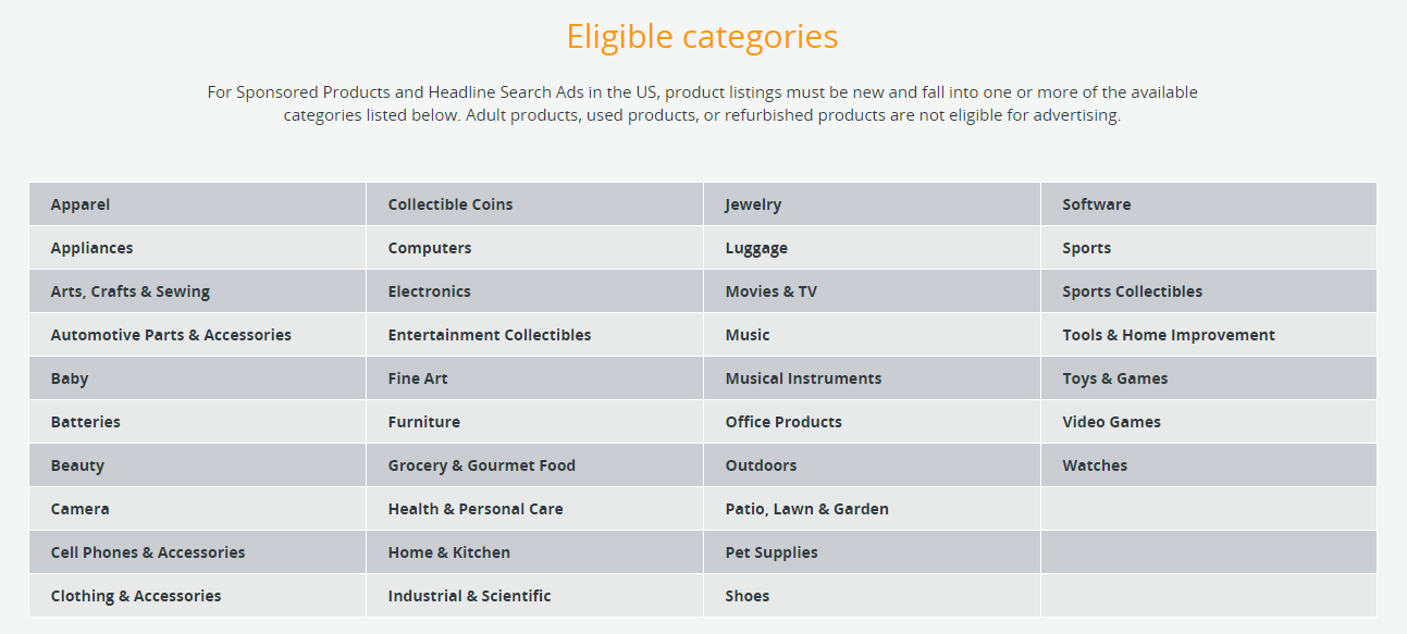 sponsored products categories