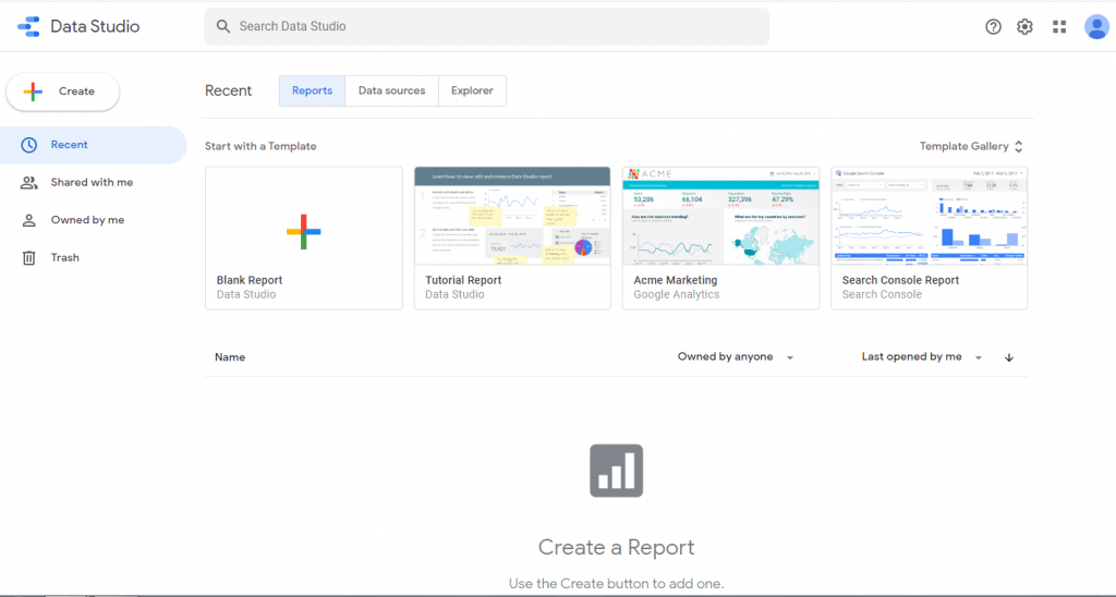 Image of Google Data Studio Reports Panel