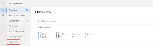 Click on the "Page" menu, and select "Keywords"