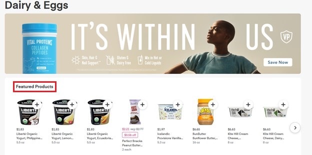 Department pages feature Instacart featured products as well.