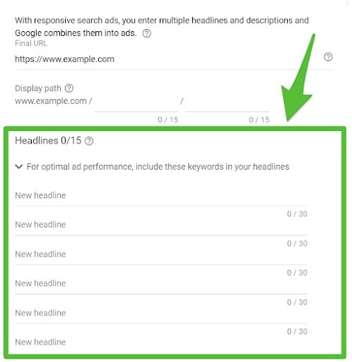 Here you will find the field which allows you to enter potential headlines.